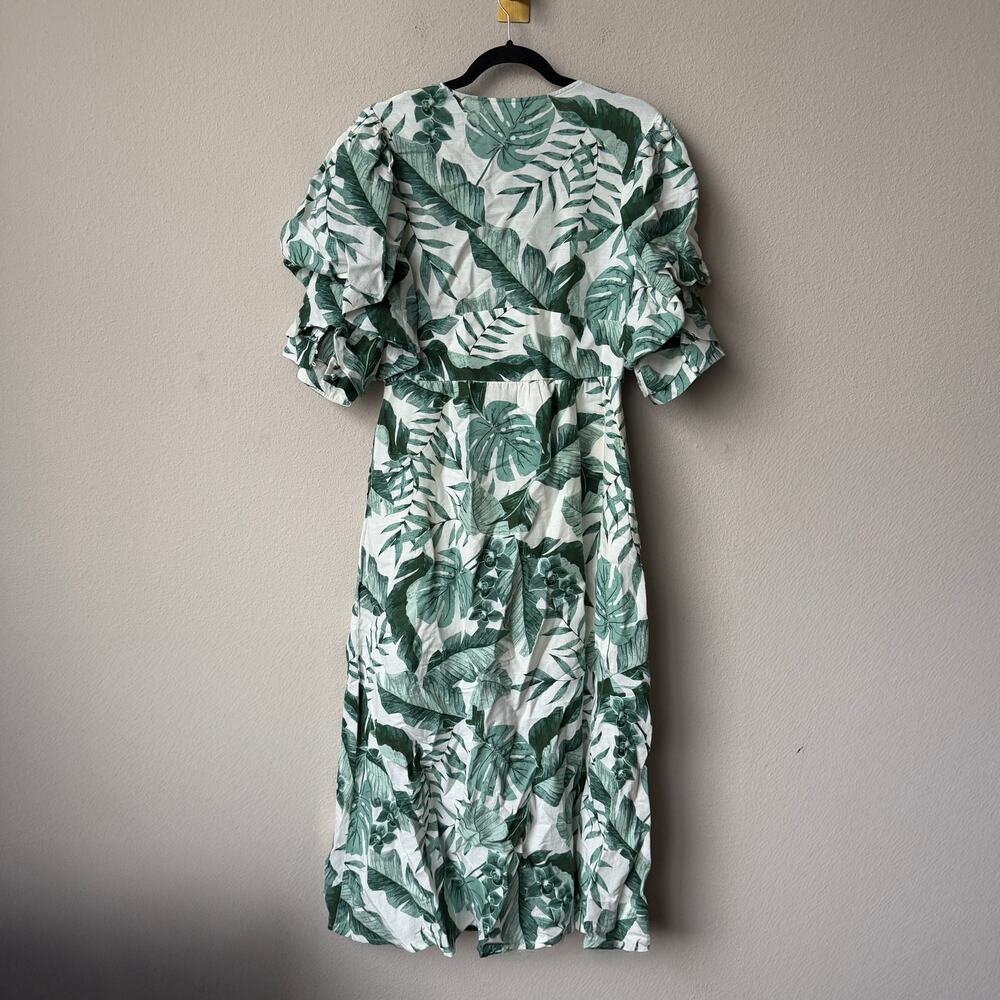 Johanna Ortiz x H&M White Green Palm Linen Blend Midi Dress Size M - Picture 3 of 6